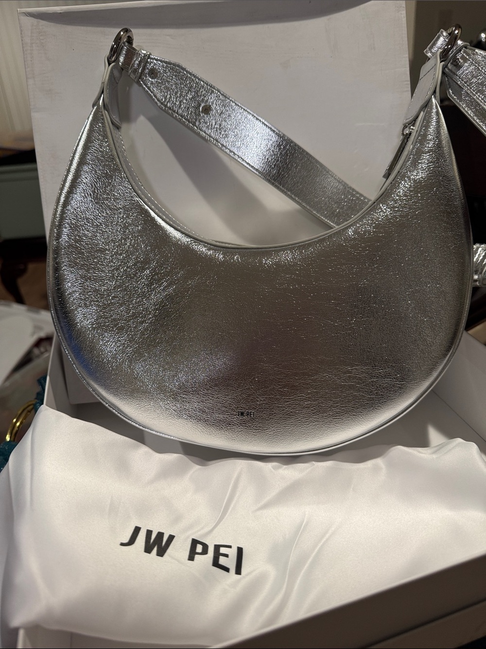 JW PEI Metallic Silver Crescent Shoulder Bag